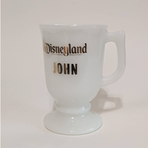 Vintage Disneyland Mug "JOHN" Gold Lettering Milk Glass Pedestal Mug Mid Century - Picture 10 of 10